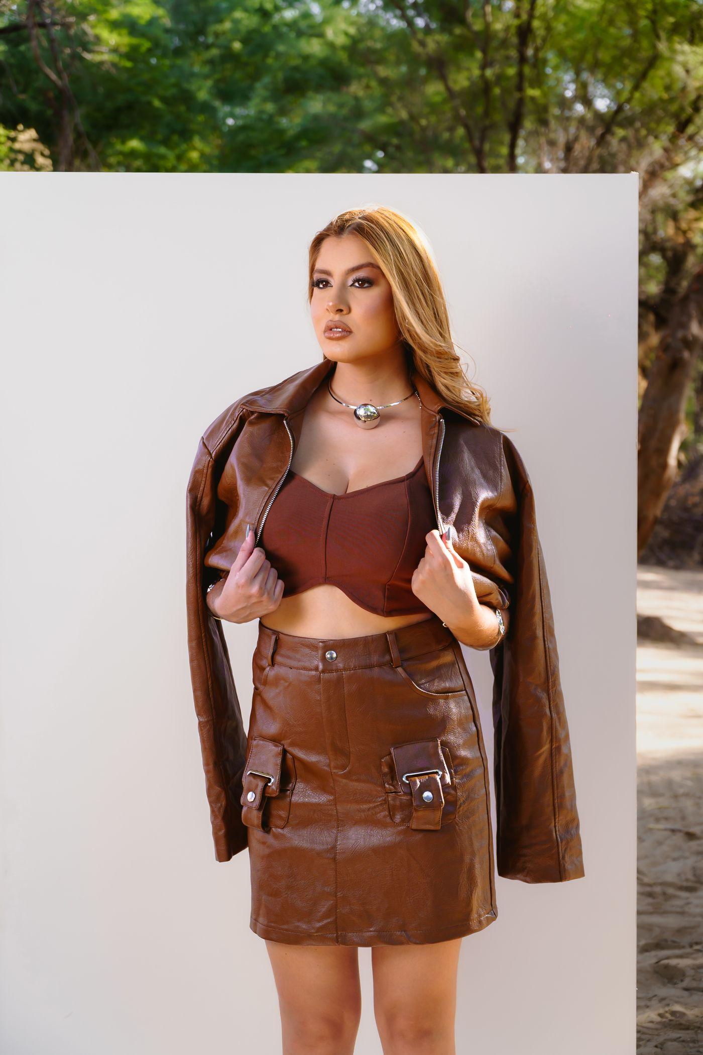 Cognac Leather Mini Skirt