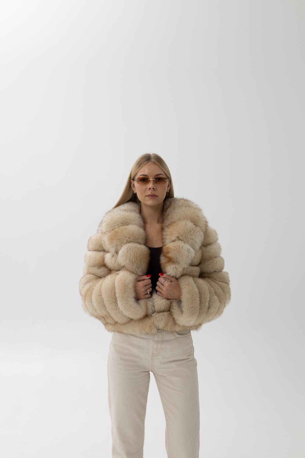 Horizontal Fox Fur Cropped Jacket