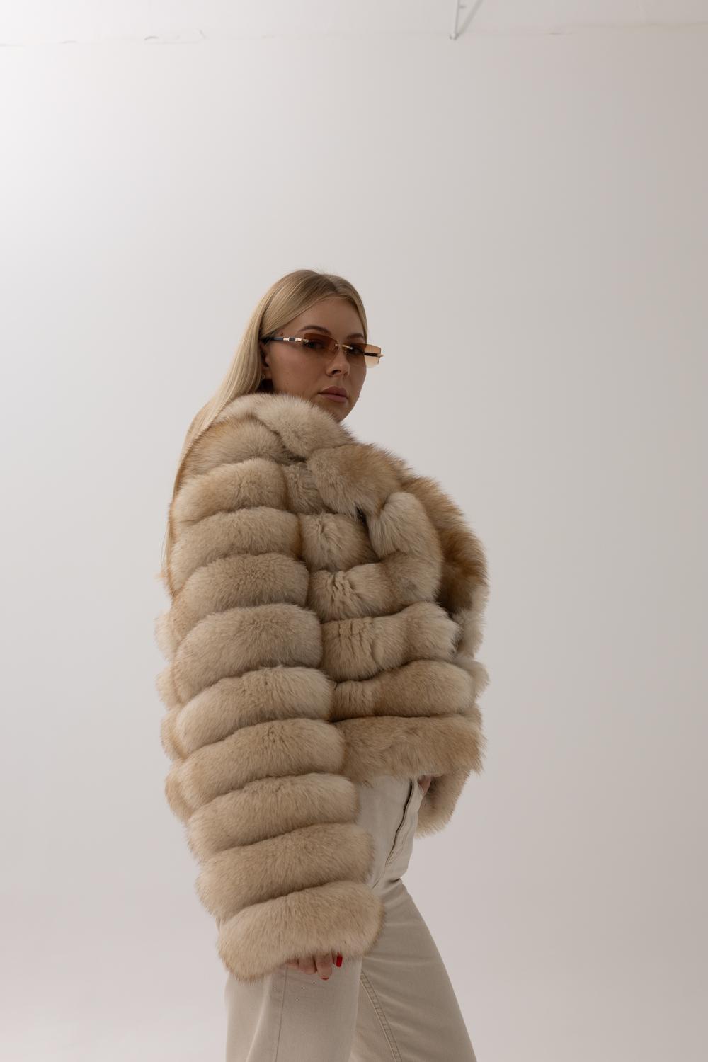 Horizontal Fox Fur Cropped Jacket