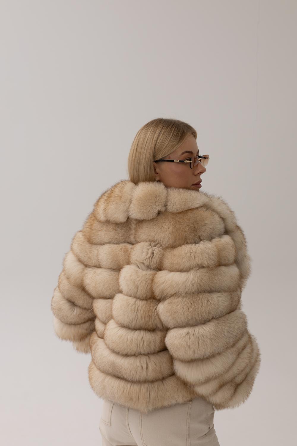 Horizontal Fox Fur Cropped Jacket