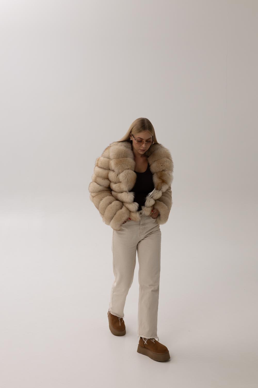 Horizontal Fox Fur Cropped Jacket
