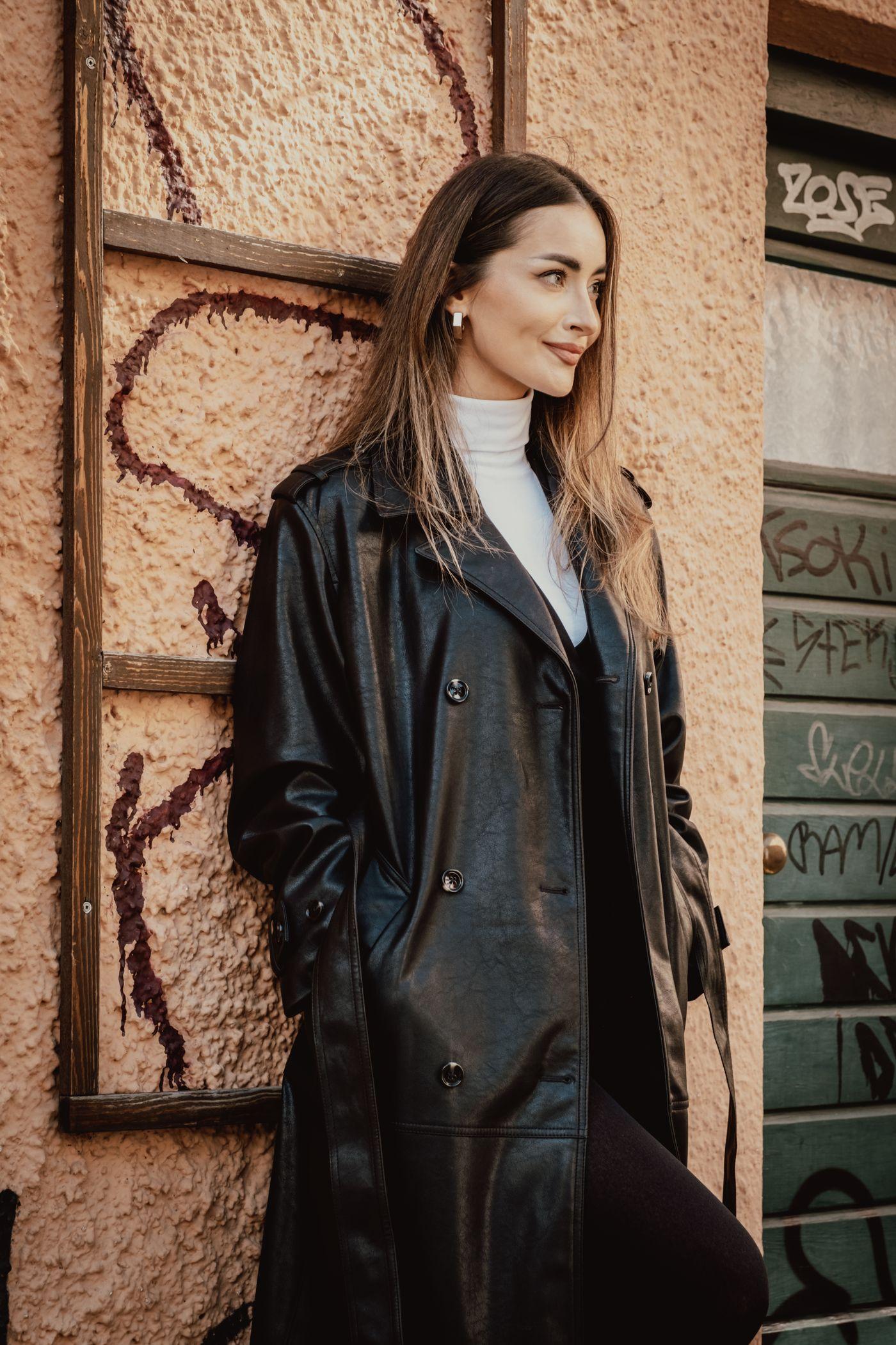 Noir Leather Trench