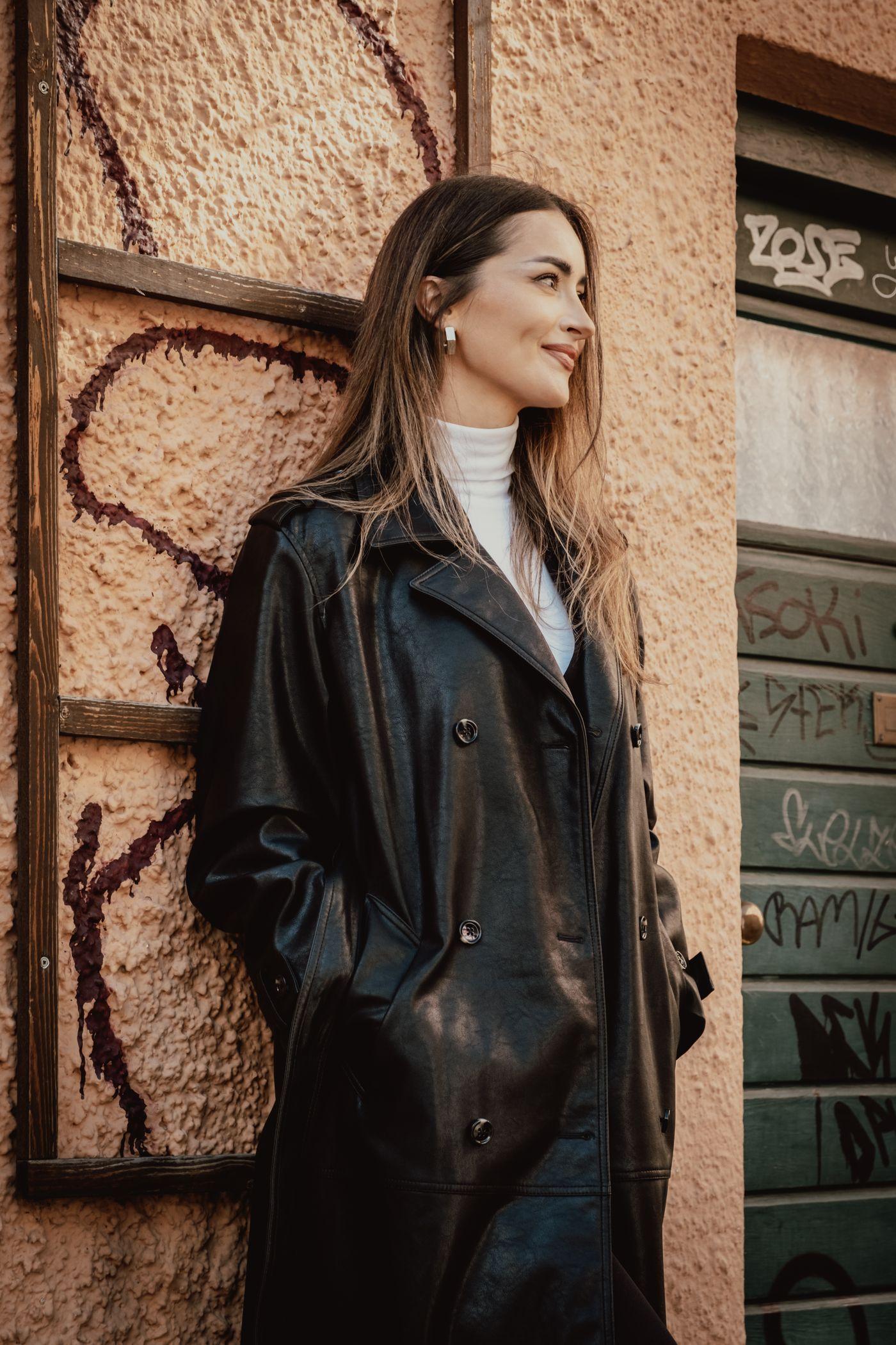 Noir Leather Trench